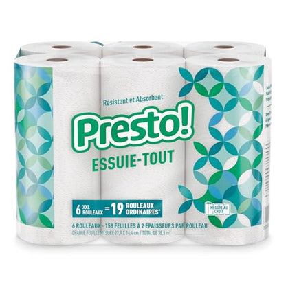 Amazon Brand - Presto! Ultra-Strong Premium Paper Towels, 158 Sheet Huge Roll - Flex-a-Size, 12 Rolls (2 Packs of 6), Equivalent to 38 Regular Rolls, White