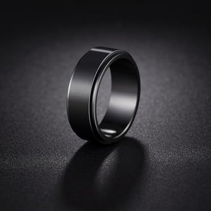 Udolfly Mens Fidget Rings Anxiety Spinner Ring for Men Stress Relief Chain Spin Titanium Ring for Adult Gift for Dad Solid Black 11