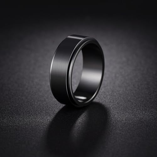 Udolfly Mens Fidget Rings Anxiety Spinner Ring for Men Stress Relief Chain Spin Titanium Ring for Adult Gift for Dad Solid Black 11