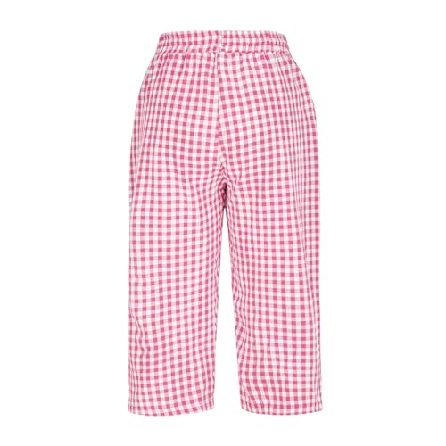 Bermuda Shorts for Womens Drawstring Elastic High Waisted Stripe and Gingham Wide Leg Beach Shorts Slacks with Pockets Pink