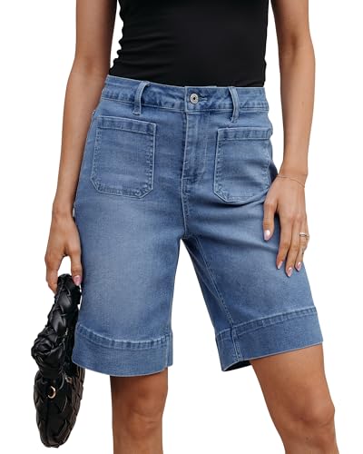 luvamia Denim Jean Shorts for Women Bermuda Denim Shorts for Women Womens Stretch Twill Shorts Women Blue Jean Shorts Medium Blue Size Medium