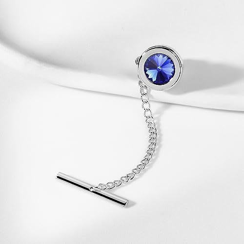 HAWSON Mens Tie Tack With Chain Round Crystal Wedding Business Accessories (202466)