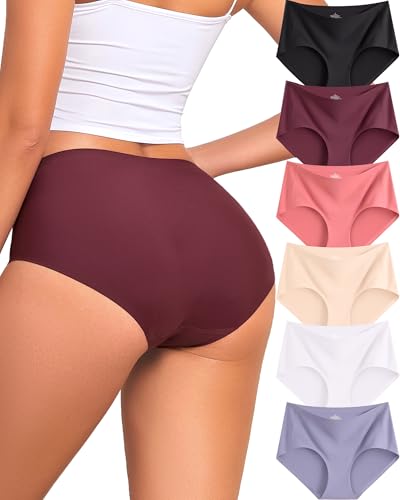 FINETOO 6 Pack Womens Seamless Underwear Full Coverage No Show Hipster Panties Sexy Stretchy Briefs Lingerie Sleep & Lounge