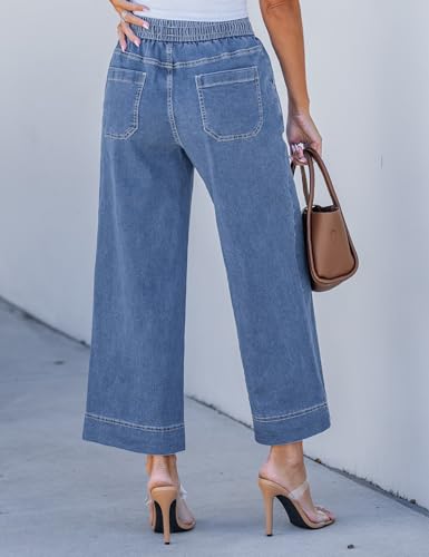luvamia Wide Leg Crop Jeans Woman Denim Capris for Women Wide Leg Pants Medium Blue Medium Fits Size 8 / Size 10