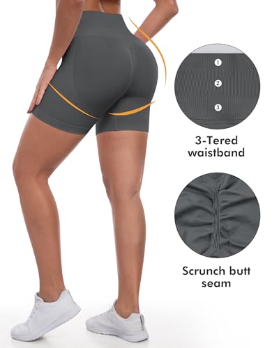 ATHVOTAR Workout Gym Shorts Women, High Waisted Seamless Butt Lifting Scrunch Butt Sports Shorts Gray L