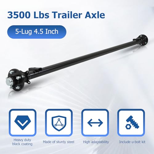 WFLNHB 3500 lbs Trailer Axle with 5-Lug 4.5 Hubs - 85 Hub Face, 70 Spring Center, Includes U-Bolt Kit Replacement for Cargo RV Camper
