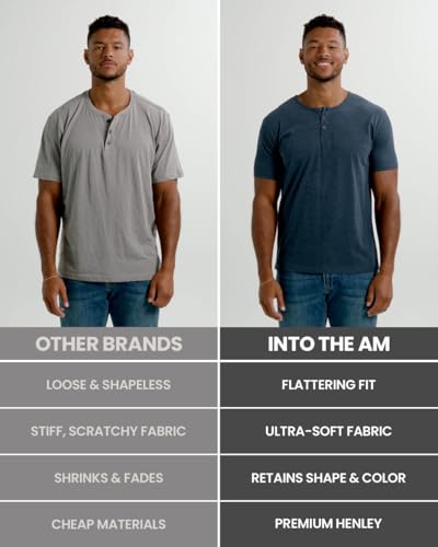 INTO THE AM Premium 3 Pack Henley Shirts for Men - Casual Short Sleeve Modern Slim Fit Logo T-Shirt Multipack Tee - Branded (Black/Black/Black, XX-Large)