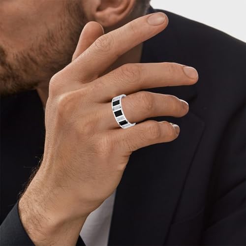 Weddding Band for Men Black Onyx Men's Wedding Rings Signet Band 925 Sterling Silver 10K 14K 18K Gold Size6-14(S4)