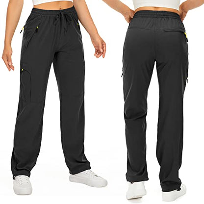 Toomett Women's Hiking Cargo Pants Quick Dry UPF50+ Outdoor Pants for Women Fishing Safari Travel Stretchy Pants with Pockets,6608,Black,L