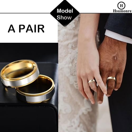 Hsumonre Forever Love Couple Rings Cubic Zirconia Engraved Promise Rings Wedding Bands Engagement Gifts Titanium Stainless Steel Golden (Glossy-Heart, Gold, Adjustable)