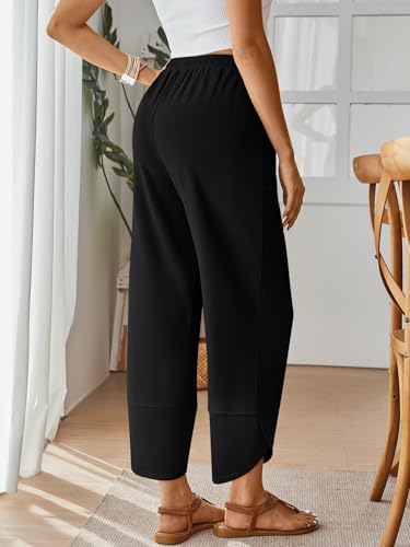 Trendy Queen Women's Wide Leg Pants, Soft Cotton Blend with Pockets for Casual Summer Black XL