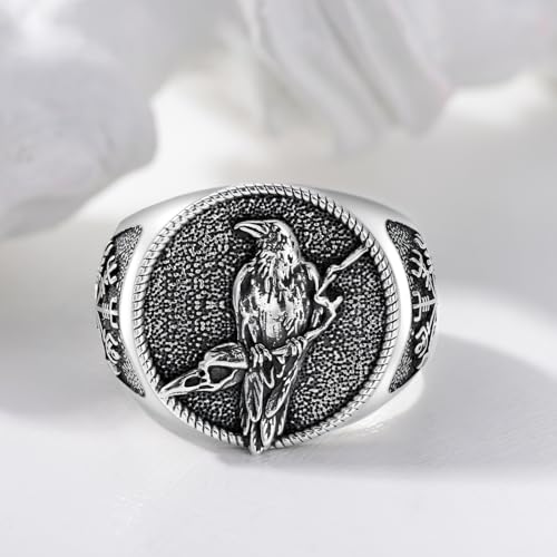 MISTBEE Viking Raven Ring for Men 925 Sterling Silver Viking Vegvisir Ring Norse Jewelry for Birthday Christmas Size 10