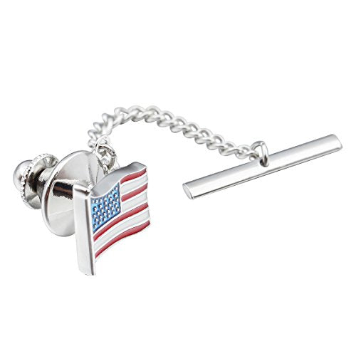 HAWSON American Flag Tie Tack with Chain Silver Tone Tie Pin Mens Accessories