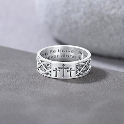 Lattd Cross Ring for Men with Joshua 1:9 925 Sterling Silver Christian Cross Band Rings for Dad Son Size 10