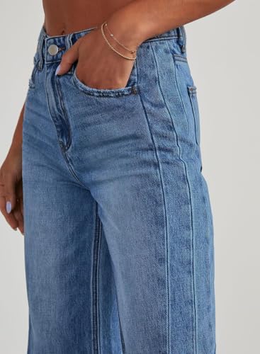 Sidefeel Women's Wide Leg Jeans High Waisted Stretchy Raw Hem Denim Pants Size 14 Blue