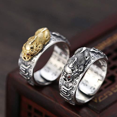 HJ HUAJ 990 Silver Feng Shui PiXiu Adjustable Ring MANI Mantra Protection Wealth Ring