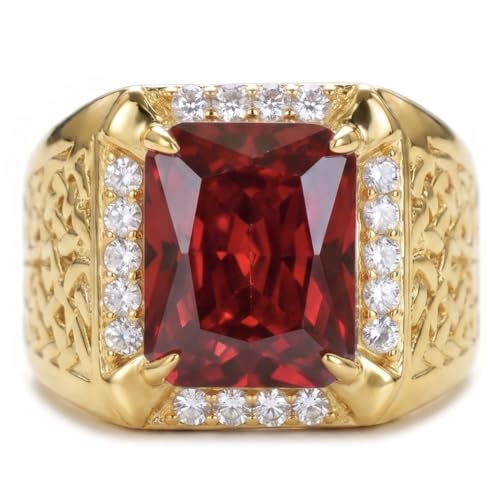 PEIMKO Red Ruby Ring for Men 14K Gold Plated in Sterling Silver Celtic Knot Red Ruby Wedding Band Ring Size 7