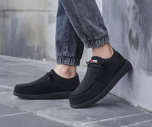 LARNMERN Slip On Steel Toe Shoes Men Lightweight Comfortable Walking Sneakers Safety Work Steel Toe Loafers(10.5 Men, Black)