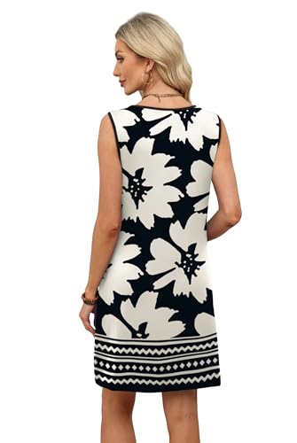 WIHOLL Spring Dresses for Women 2026 Loose Fit Ladies Dress Sleeveless Lace Sundresses with Pockets Summer Vacation Outfits Teacher School Easter Dresses Black Floral XL