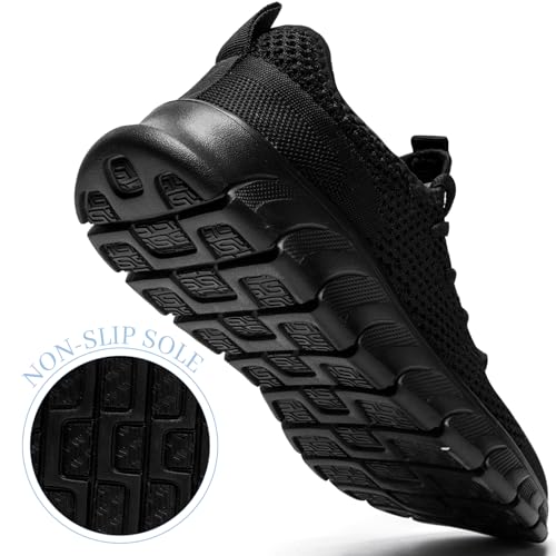RJYWGS Running Shoes for Men Womens Walking Tennis Gym Sneakers Slip On Comfortable Lightweight Athletic Workout Fashion Sports Shoes Black Size Women 12/ Men 11