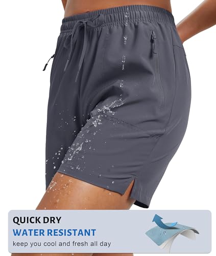 MAGCOMSEN Running Shorts for Women UPF50+ Lightweight Quick Dry Gym Athletic Hiking Summer Shorts Pockets Dark Grey, XL