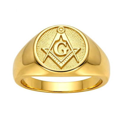 KQF Freemason Masonic Ring for Men 10K 14K 18K Gold 925 Sterling Silver Masonic Jewelry Sizes 4-16 Gift for Anniversary Birthday Fathers Day (style-2)
