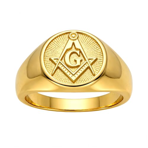 KQF Freemason Masonic Ring for Men 10K 14K 18K Gold 925 Sterling Silver Masonic Jewelry Sizes 4-16 Gift for Anniversary Birthday Fathers Day (style-2)