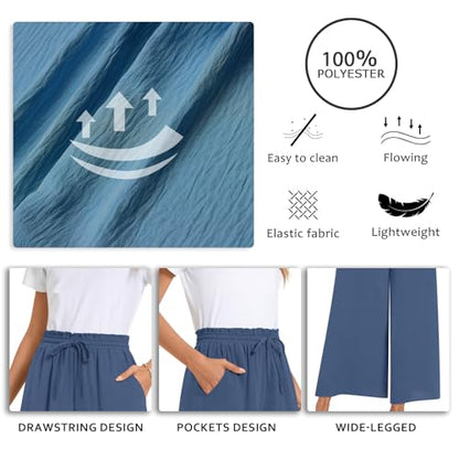 Bestbee Womens Plus Size Palazzo Pants Dressy Casual Wide Leg Gaucho Pant Business Flowy Slacks Elastic Waist with Pockets, 2XL, Black-White Flower