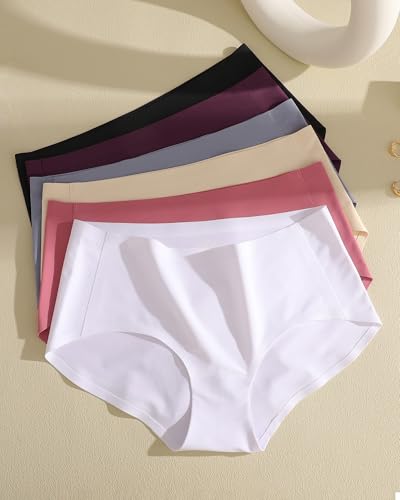 FINETOO 6 Pack Womens Seamless Underwear Full Coverage No Show Hipster Panties Sexy Stretchy Briefs Lingerie Sleep & Lounge