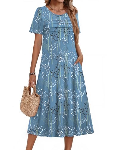 Zeagoo Womens Summer Dresses Midi A Line Dresses for Women Maxi Dresses Petite Length Women Spring Maxi Dress Cruise Outfits for Women Blue L