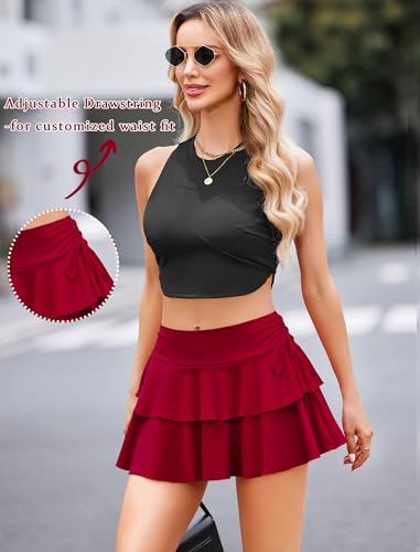 Avidlove Women's Micro Skirt Y2K Skirt A Line Pleated Skirts Ruffled Mini Tennis Skirts Casual Cosplay Outfit Wine Red M
