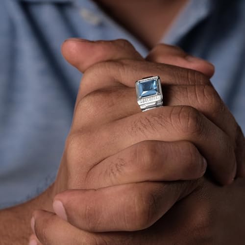 Cali Trove 1/20 Ct Natural Diamond Rings in 925 Sterling Silver | London Blue Topaz Gemstone Rings | Chunky Rings for Men | Bold Statement Bands | Gifts for Engagement | Silver Jewelry Accessories