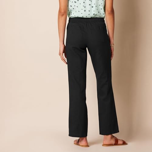 Amazon Essentials Women's Pull On Linen Blend Drawstring Relaxed Fit Wide Leg Pant, Black, Medium