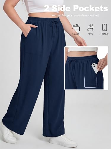 Lastshe Women's Plus Size Pants High Waist Wide Leg Work Casual Palazzo Trousers with Pockets Spring Clothes Fashion Outfits 1X-5X,Black,2X