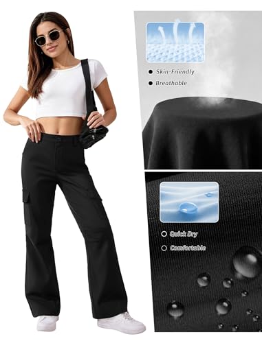 JEKAOYI Womens Cargo Pants with Pockets Quick Dry Bootcut Hiking Pants Baggy Lightweight Water-Resistant Black