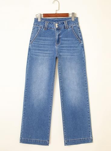 Astylish Women's Pants Wide Leg Jeans Woman Tummy High Waist Double Button Bootcut Trousers Stretchy Vintage Denim Jean Pants with Slanted Pockets Size 10 Sky Blue