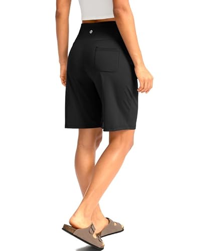 G Gradual Women's Bermuda Long Shorts with Pockets 9" High Waisted Knee Length Shorts for Women Walking Athletic Workout(Black,3XL)