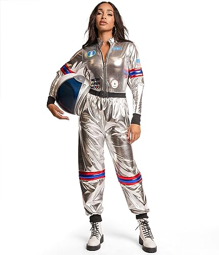 Women's Front Zip Halloween Bodysuit - Shiny Two Piece Astronaut Costume XX-Large Astronaut