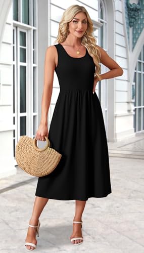 WIHOLL Summer Dresses for Women Flowy Casual Midi Dress Beach Vacation Sundresses with Pockets