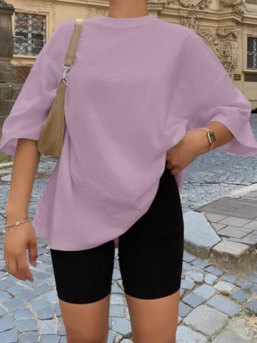 Trendy Queen Womens Oversized Summer T Shirts Plus Size Capsule Wardrobe Tops Short Sleeves Fashion Workout Clothes 2026 DarkPink 2XL