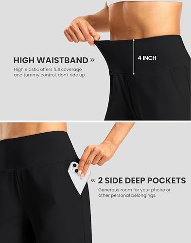G Gradual Women's Athletic Shorts with Zipper Pocket 7" High Waisted Stretchy Bermuda Shorts for Women Workout Running Casual(Black,L)