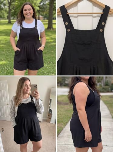 OLRIK Plus Size Rompers for Curvy Women Wide Leg Short Overalls Casual Loose Fit Jumpsuits Fashion Summer Outfits Black-1X