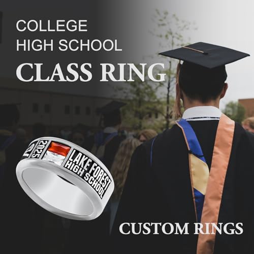 MEIDERBO Personalized Class Ring High School College Custom Birthstone Ring 925 Sterling Silver Engraved 2025 Graduation Jewelry Gift for Men Size 4-15