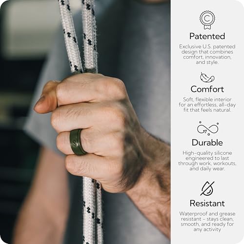 Rinfit Silicone Rings for Men 9mm Wide, 2mm Thick - Mens Rubber Wedding Bands - Infinity Silicone Rings for Him - Patented Design - Pack C, Size 10