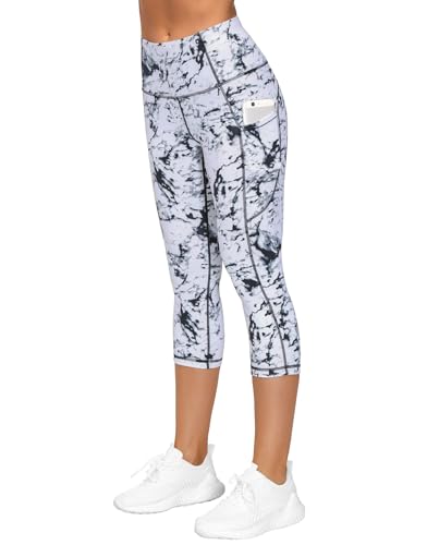 THE GYM PEOPLE Thick High Waist Capris Yoga Pants with Pockets, Tummy Control Workout Running Yoga Leggings for Women