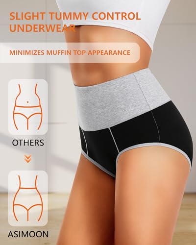 ASIMOON Womens Cotton Underwear High Waisted Panties Tummy Control Comfortable Full Coverage Postpartum Briefs Multipack