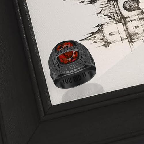 Lypic Personalized 925 Sterling Silver Class Ring for Men High School Graduation Ring 2024 College Ring with Birthstone Customized Graduation Jewelry for Men (Style 21)