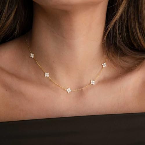 CUEZIY Dainty 14K Gold Plated Necklaces for Women Station Choker Cubic Zirconia Simulated Necklace Simple Cute Layering CZ Necklace Trendy Simple Jewelry Gifts