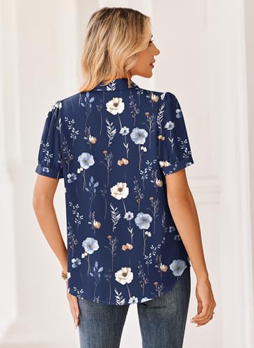Zeagoo Womens Blouses Short Sleeve Business Casual Top Dark Print Floral Button Down Shirts Spring Summer Outfit
