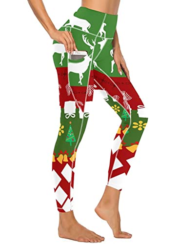 American Flag Pants - QIVICIMA Womens High Waist Workout Leggings Halloween Christmas Gym Plaid Printed Tummy Control Yoga Pants with Pockets D24 Christmas